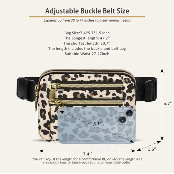 Fanny Packs for Women with Adjustable Strap Animal Print - Picture 2 of 5